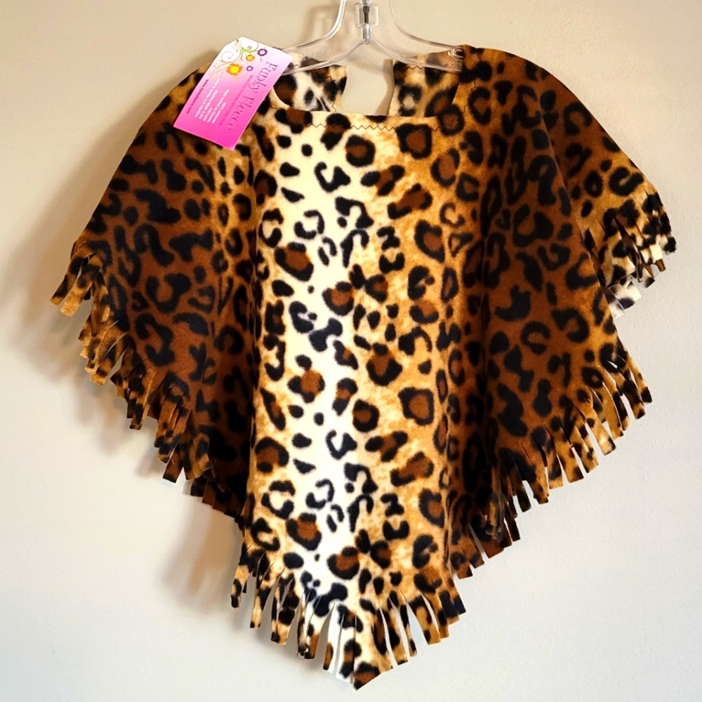 NWT leopard print fringe poncho